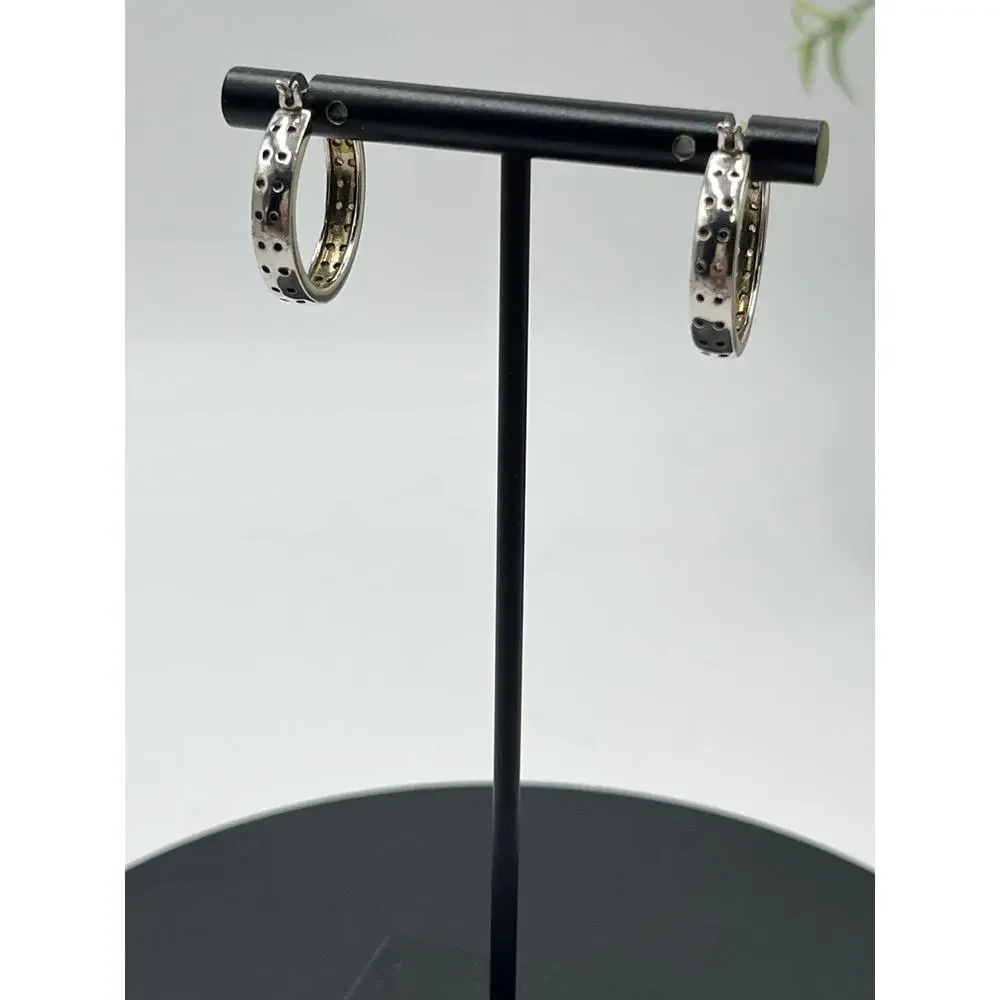 DBJ Dee Berkley 925 Sterling Silver Genuine Cut Diamond‎ In & Out Hoop Earrings